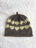 Älskling in brown and pistachio, hand-knitted cashmere baby hat