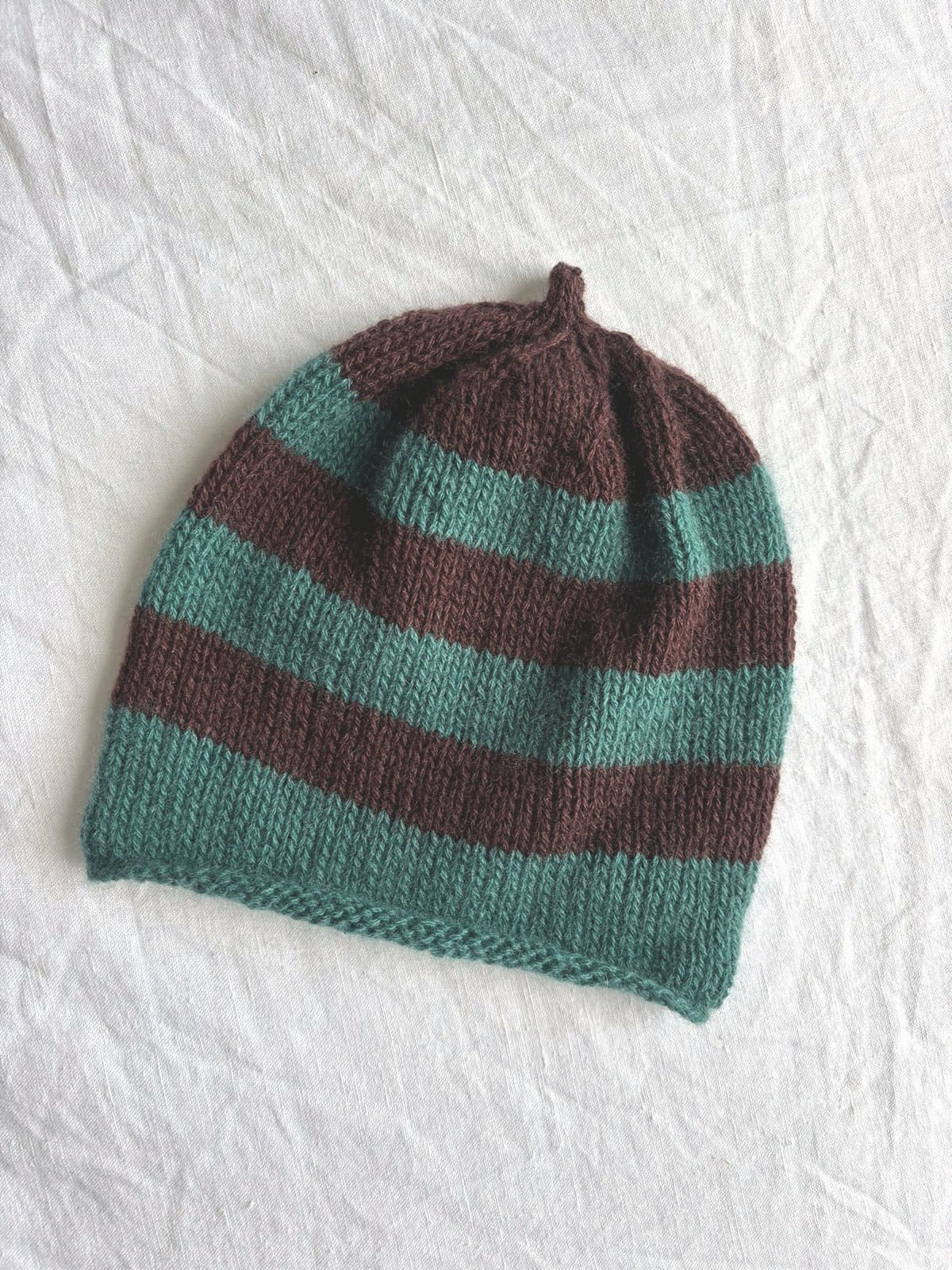 Godis in brown and turquoise, hand-knitted cashmere baby hat